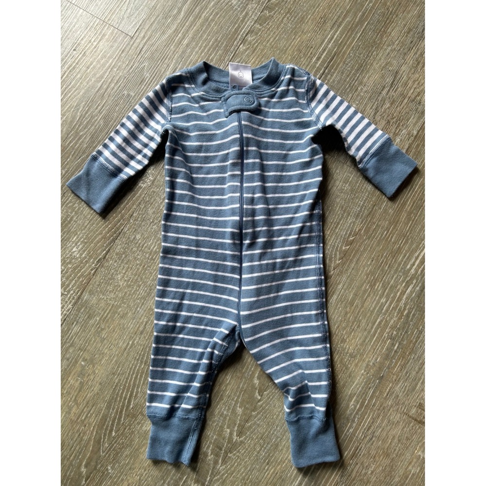 Cc20 Hanna Andersson Organic Cotton Striped Sleeper Pajamas Blue 0-6 Months